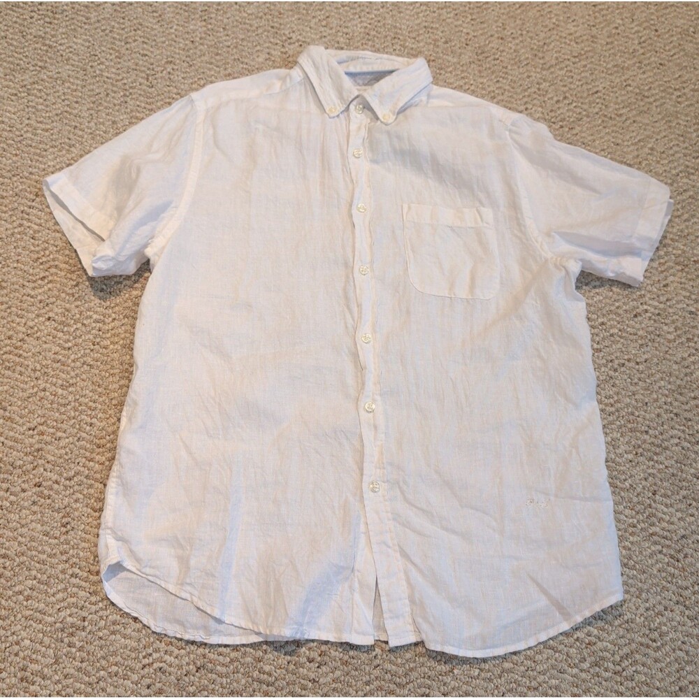 Porter & Ash 100% Linen Button Up Shirt Mens M White Short Sleeve Classic